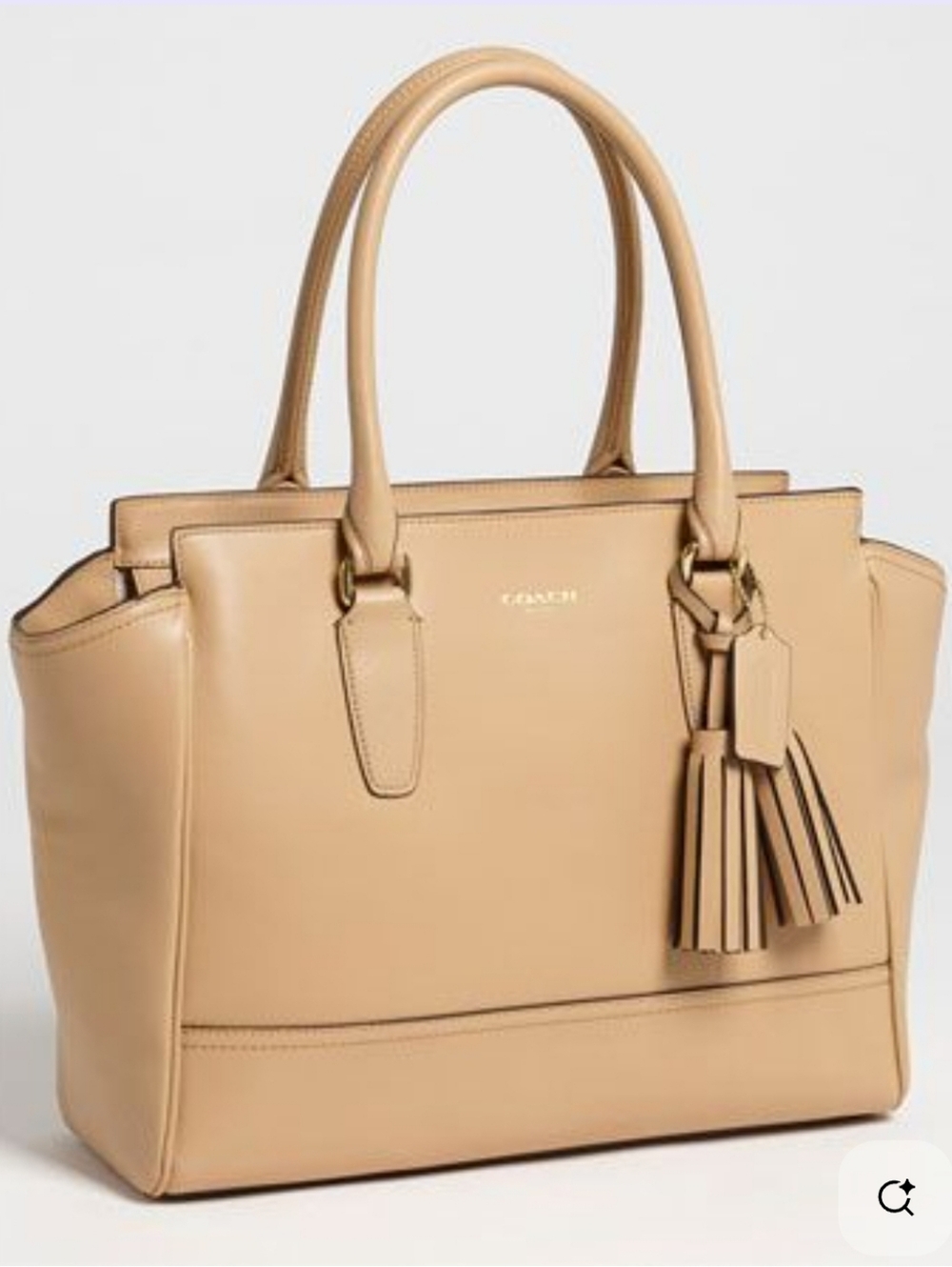 Coach Tan Leather Tote with Tassel Charm